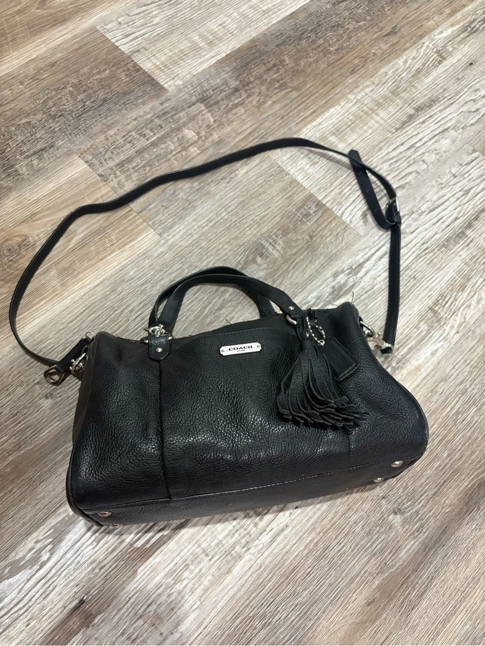 Coach F26121 Avery black pebbled leather satchel